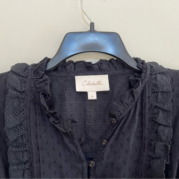 Cleobella 'Brigitte' Midi Ruffled Bubble Sleeve Tiered Dress, Black, size M - Picture 7 of 9